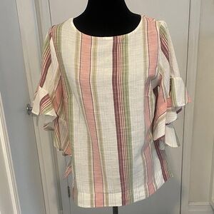 CHAPS Ralph Lauren Cotton striped peasant blouse/ruffled sleeves size Medium